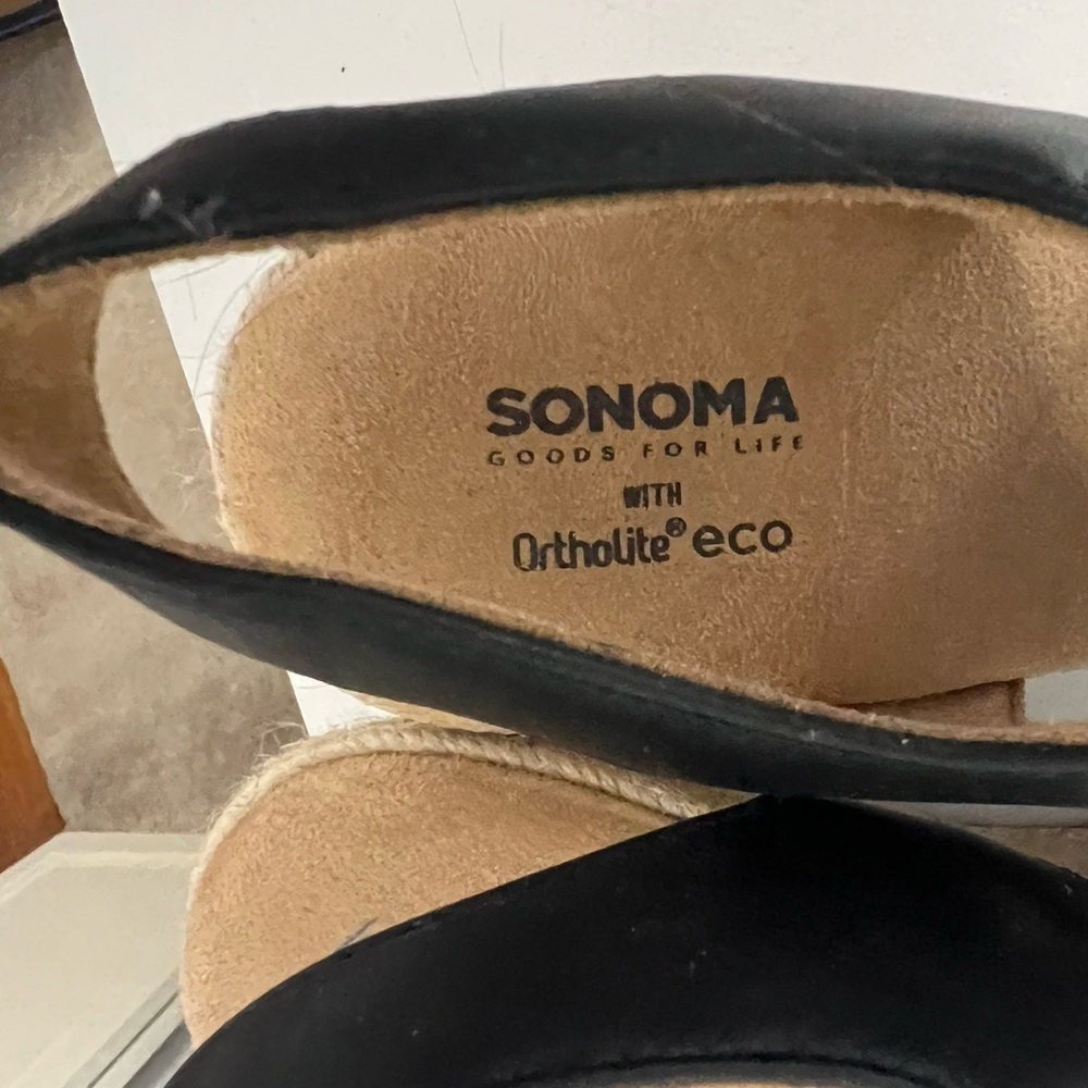 Black Woven Strap Women's Wedge Sandals - Picture 3 of 4